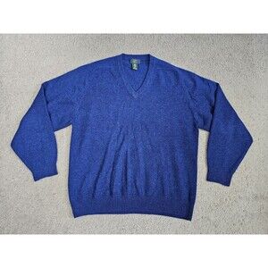 Club‎ Room Sweater 100% Lambs Wool V Neck Blue Pullover Preppy Outdoor Large